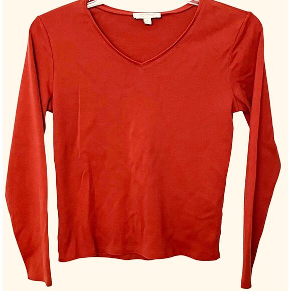 ANN TAYLOR LONG SLEEVE ROUND NECK T-SHIRT TOP, WOMENS, M, SOLID BURNT ORANGE - Picture 1 of 11